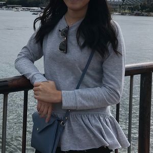 Anthropologie Ruffled Gray Sweater